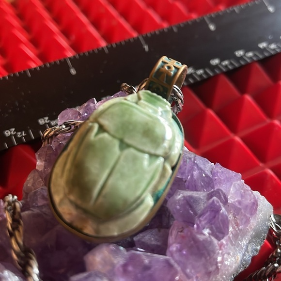 SCARAB W/STERLING SILVER NECKLACE - Picture 3 of 10